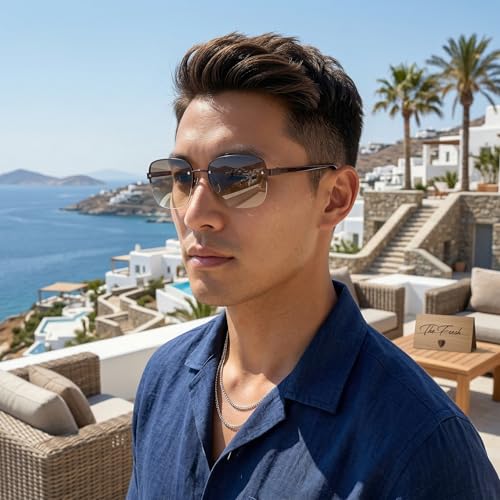 Image of Minimalist Semi-rimless Rectangular Sunglasses for Men Women - Exquisite Packaging
