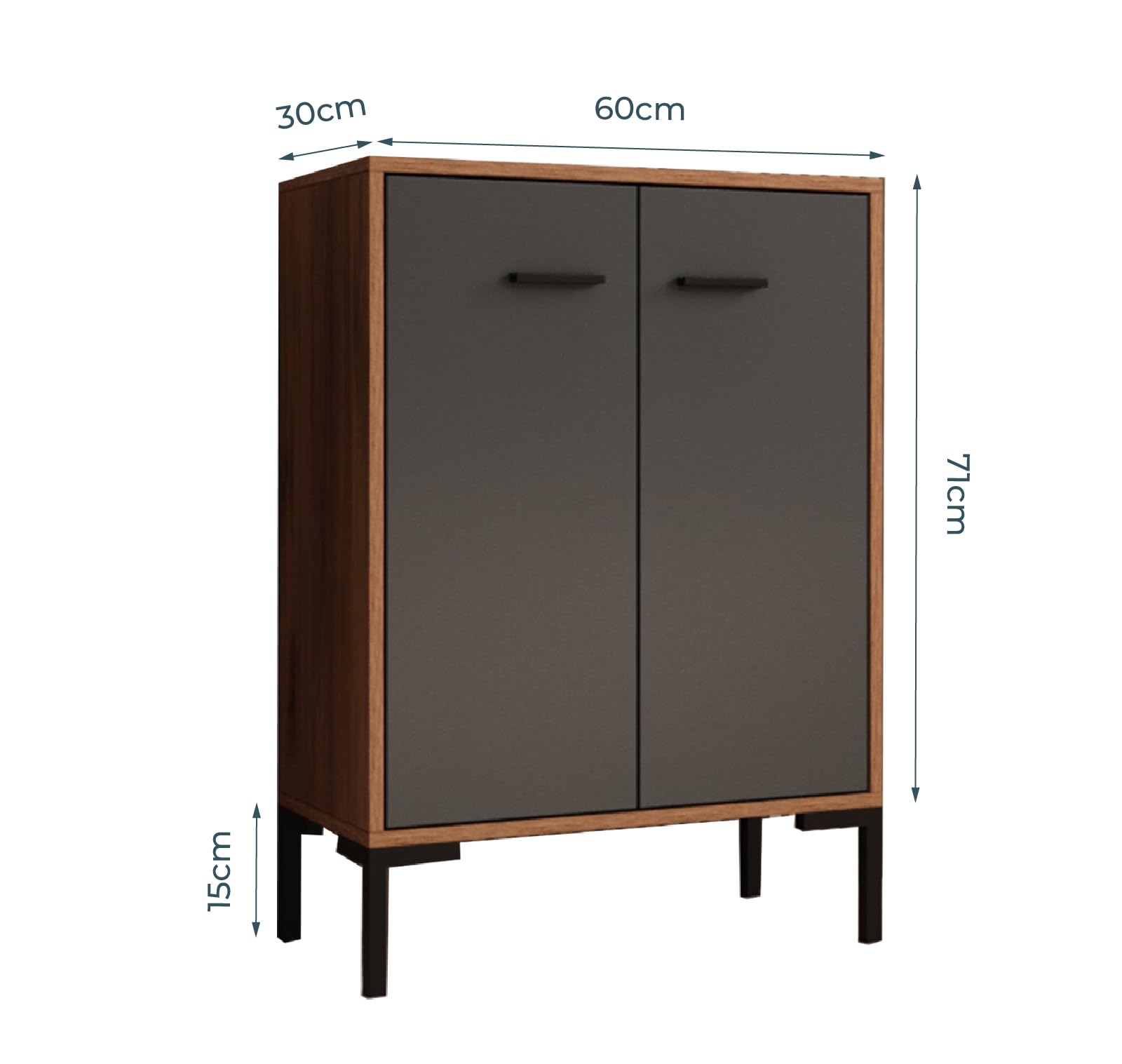MB Muebles Bonitos, Credenza piccola Lander L15, Stile Moderno, Madia bassa multiuso con 2 ante, Colore Noce e Grigio, 60x84x30cm