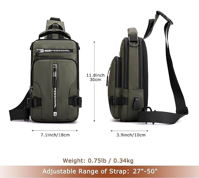 ZEELPETAL Slim Sling Backpack for Men Women Waterproof USB Charging Crossbody Chest Bag for Outdoor Cycling Hiking Travel Picnic Gym Lightweight Stylish One Strap Shoulder Bag (Multicolor,1pcs)