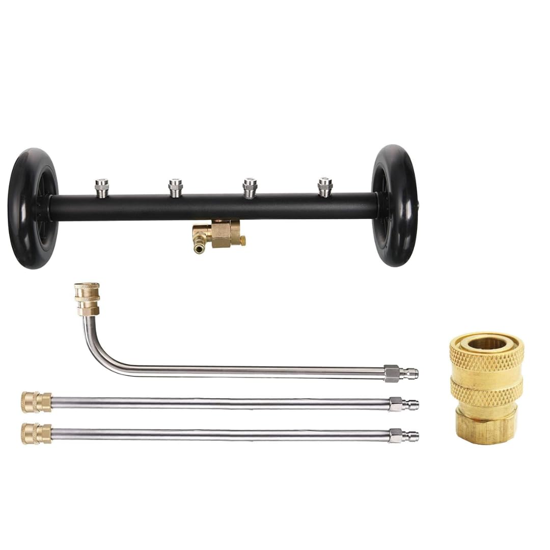 STARQ 16 Inch Dual-Function Undercarriage Cleaner, Surface Cleaner for Pressure Washer, Underbody Car Wash Water Broom with 2 Piece Extension Wand and 90 Degree Angled Wand