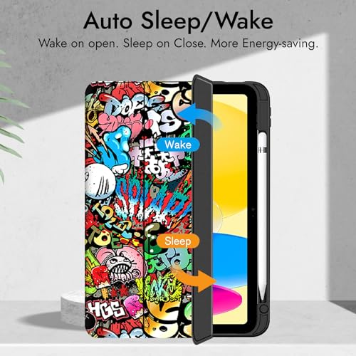 Image of Robustrion Cover for iPad 11th (A16) / 10th Generation Cover Case (2025 /2022) [Pencil Holder] (Right Side) [Auto Sleep Wake], Trifold Flip Stand Case for iPad 10th Gen / 11th Generation - Hippy