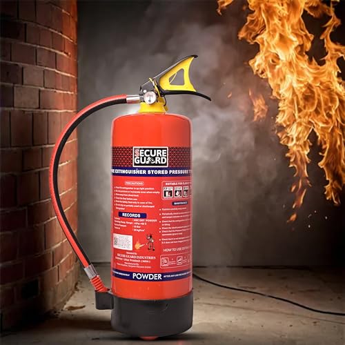 Image of Secure Guard ABC Powder Type 9 Kg Fire Extinguisher Red Fire Extinguisher ISI Mark with Wall Mount Hook and How to use Instruction Manual for Home, Kitchen, Office, School and Industrial Use