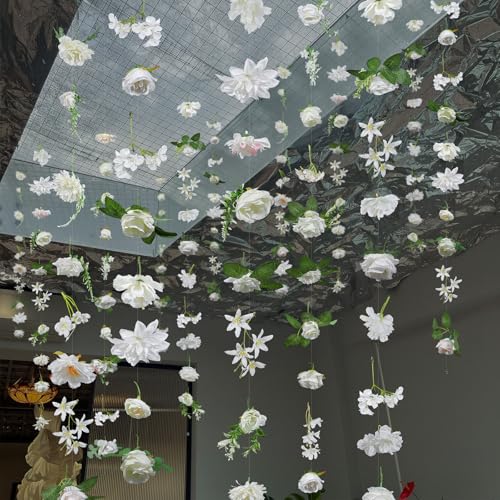 Image of Suncalla 12 Pcs 70.8 ft Wildflower Garland Pre Strung Artificial Hanging Flower Vine Backdrop Decor from Ceiling Floating Silk Floral Garland for Garden Wedding Bridal Shower(Boho,White)
