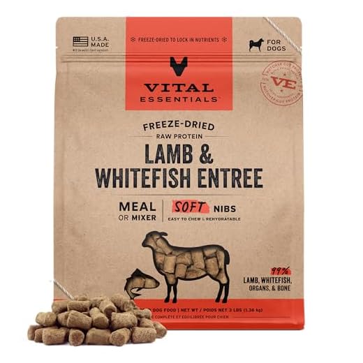 Vital Essentials Freeze Dried Dog Food, Raw Lamb & Whitefish Soft Nibs | Complete Meal or Topper | 99% Lamb, Whitefish, Organs & Bone | High Protein, Grain Free Dry Dog Food | 3 lb Bag