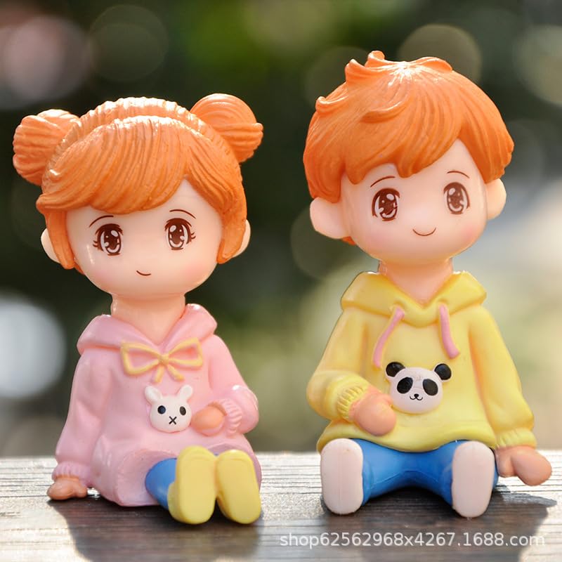 Image of Cute Cartoon Couple Car Dashboard Accessories | Plastic Action Figure Ornament with Balloon | Interior Dashboard Decoration for Car, Home, Office (8 x 4 cm) (Model 2)