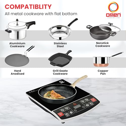 Image of Omen Changing Lives OM-10, 2000W Induction Cooktop | LED Digital Display | Push-Button Controls | Adjustable Temperature | Auto Shut-Off | BIS Certified | 1-Year Warranty