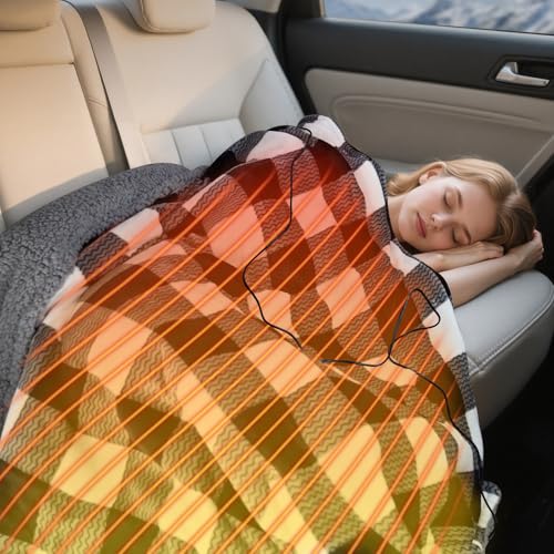 WOOMER Car Heated Blanket, 12-Volt Portable Heated Car Blanket with 4 Heating Levels & 4 Hours Auto...