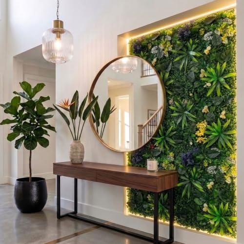 Image of Dekorly Artificial Grass Wall Panels | Indoor Outdoor Decoration | Garden, Floor, Balcony Home Decoration | Vertical Garden Artificial Wall Plants (Multi Flowers Mat, 58cm x 40cm)