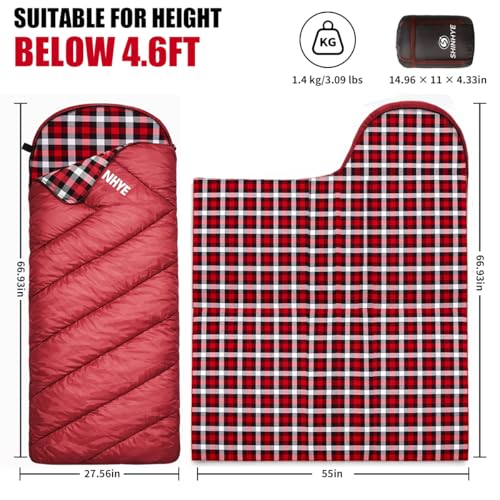 Saco de dormir para niños ShinHye para clima frío (45°F) - Ligero, impermeable y compacto de franela para camping. Ajuste para jóvenes 10-12 años (4'7" a 5'5") miniatura 2