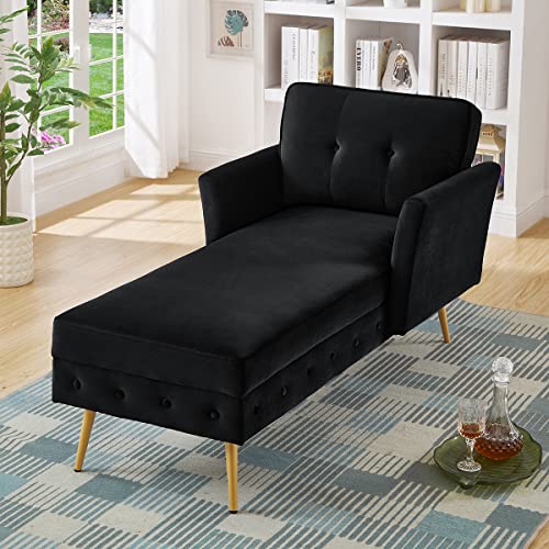 24KF Black Velvet Upholstered Tufted Chaise Lounge Chair, Chaise Sofa Bed in 57" Bed Bench,Chair Bed, Chaise Lounge for Offices ,Living Room and Bedroom,Living Room Chaise Chairs-Black 24KF Black Velvet Upholstered Tufted Chaise Lounge Chair, Chaise Sofa Bed in 57" Bed Bench,Chair Bed, Chaise Lounge for Offices ,Living Room and Bedroom,Living Room Chaise Chairs-Black