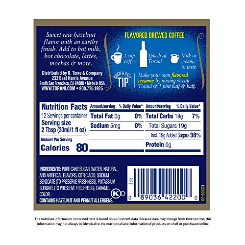 Image of Torani Syrup, Classic Hazelnut, 12.7 Fl Oz (Pack of 4)