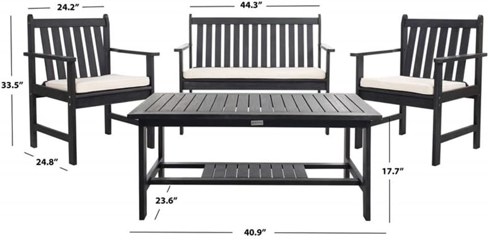 Pemberly Row Contemporary 4 Piece Patio Sofa Set, Black and White Finish, Outdoor Furniture for Patio or Garden, Durable Design, Comfortable Seating