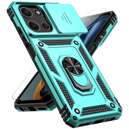 for Motorola Moto G 2025 Case, with Slide Camera Cover HD Screen Protector [Military Grade 16ft. Drop Tested] Magnetic Ring Holder Kickstand Protective Phone Case for Motorola Moto G 2025, Mint