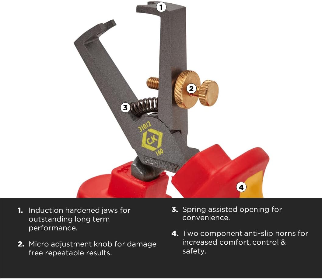 C. K Tools 431012 RedLine VDE Insulated Universal Wire Stripper, 6-5/8-Inch OAL