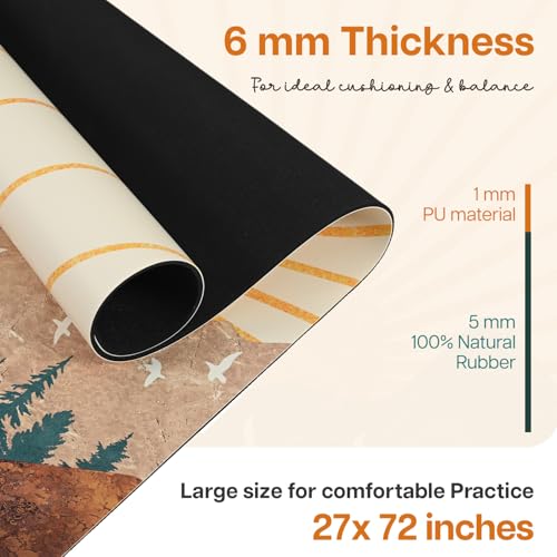 Image of WiseLife PU Natural Rubber Yoga Mat | XL & Extra Wide | Anti-Skid & Slip-Resistant | with Carry Strap - Perfect for Yoga & Workouts (Arabian-Morning)