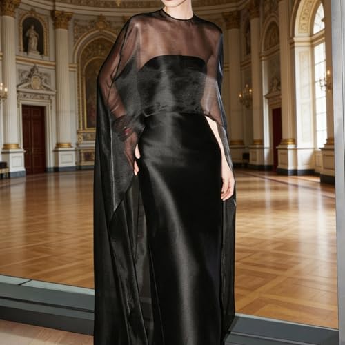 Capa larga de gasa NICENEEDED, sofisticado poncho fluido asimétrico y transparente para mujer 3