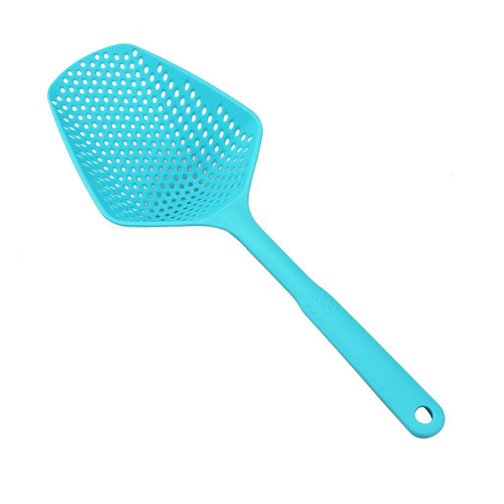 Large Strainer Spoon Long Handle Tool Colander Draining Scoop Pasta Strainer Cooking Kitchen for Spaghetti, Noodles, Veggies 13.5'' Blue