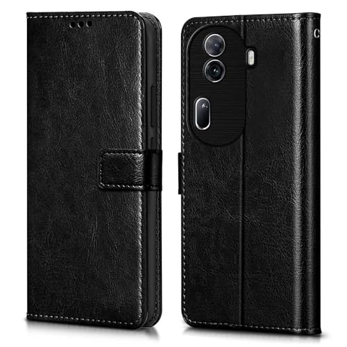 Image of WOW IMAGINE Shock Proof Flip Cover Back Case Cover for Oppo Reno 11 Pro 5G (Flexible | Leather Finish | Card Pockets Wallet & Stand | Black)