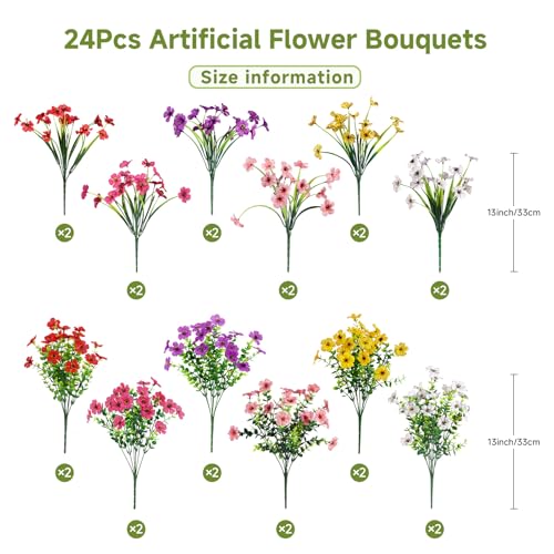 Alupssuc 24 Bundles Artificial Flowers for Outdoors Decoration, UV Resistant Silk Faux Daisy Flora Spring Fake Plastic Plants Greenery for Outside Indoor Yard Home Porch Window Box image 4
