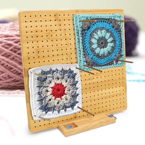 hismocal Square Bamboo Blocking Board Christmas Gift,Superior Mat for Crocheting with 15 Pins,Crochet Gifts for Mum, Granny, Upgrade Large Base Blocking Mats for Crochet 13\'\' (Bamboo-13\'\') - Thumbnail 4