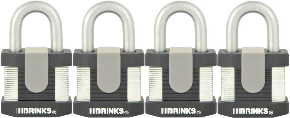 BRINKS - 50 mm Ticari Lamine Çelik Anahtarlı Asma Kilit, 4'lü Paket - Bor Çelik Kelepçeli Katı Çelik Gövde