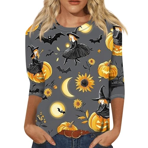 Halloween Shirts for Women 3/4 Sleeve Plus Size Crewneck Loose Fit Cute T Shirt Halloween Costumes for Women 2025