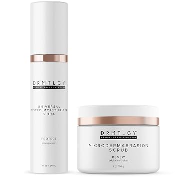 DRMTLGY Universal Tinted Moisturizer with SPF 46 & Microdermabrasion Facial Scrub Set - Universal Tinted SPF & Face Exfoliator 2 Pack