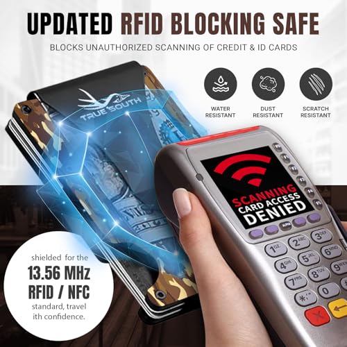 Image of True South Slim Wallet Men RFID Blocking Aluminum Brown Camo Card Holder | Rugged Aluminum Wallet with RFID-Blocking Protection & Money Clip
