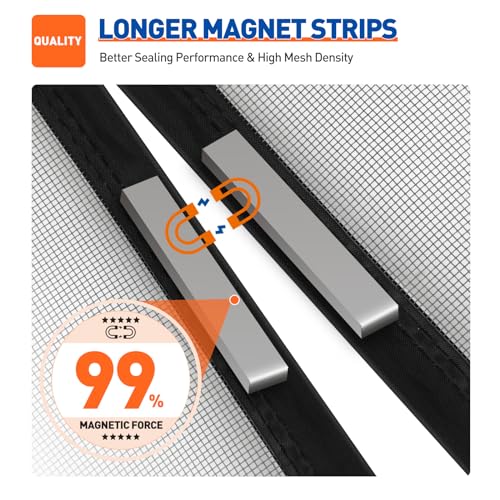Image of MAGZO Customized Magnetic Screen Door, Sturdy Custom Magnets Double Mesh Door Screen Curtain with Full Frame Hook & Loop for Entrance