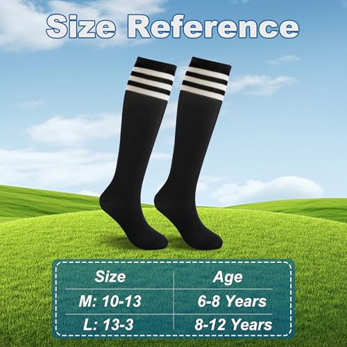 BISOUSOX Soccer Socks Kids Youth Girls Socks 6-8 Years Old Knee High Socks 10 12 Uniform Long Cotton Boys Athletic Stripe2