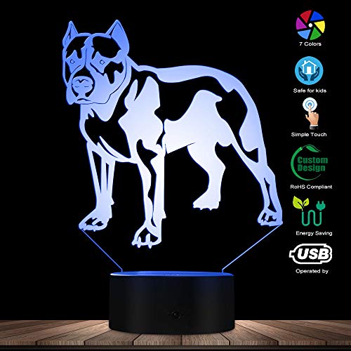 Lámpara de Noche 3D de Acrílico Diseño Pitbull Multicolor miniatura 5