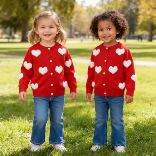 Girls Cardigan Long Sleeve Button Front Sweater Winter Heart Knit Outfits Kids Colorful Rainbow Sweaters Baby Coat 2-7 Years2