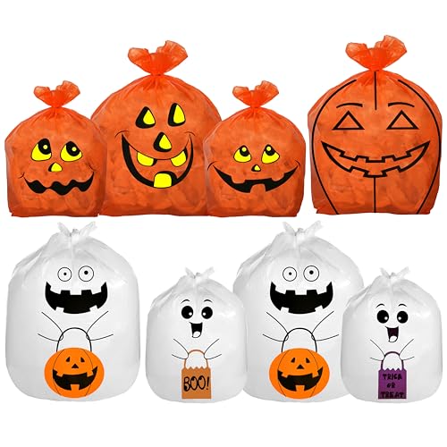 Set Of 4 Halloween Decorative Giant Lawn Bags With Twist Ties (Pumpkin & Ghost)