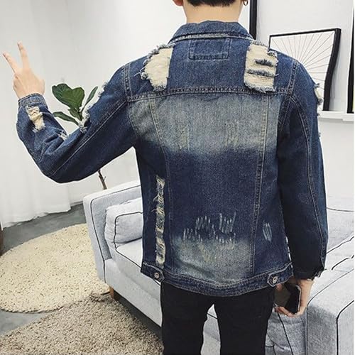 Maiyifu-GJ Men's Fashion Distressed Denim Jackets Slim Fit Ripped Jean Jacket Coat Cotton Lightweight Trucker Outerwear3