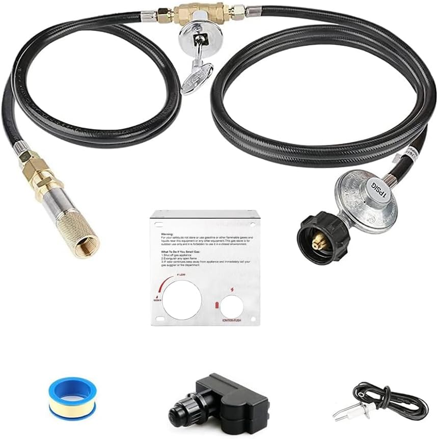 BBQMANN Fire Pit Valve Kit, Fireplace Ignition Kit, LP Probane PVC Gas Hose and Regulator, ½ NPT Female Inlet for Outdoor Fire Table Main Burner