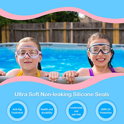 Image of Seago Swim Goggles 2 Pack Anti-Fog Anti-UV Wide View Swimming Goggles for Kids 3-14