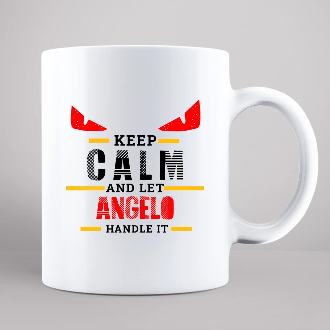 DEDDIMAAG Keep Calm Angelo Printed Personalized Coffee Mug, 350 ml (MUGB3890)