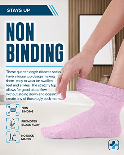 Doctor's Select Bamboo Diabetic Socks Women & Men - 4 Pairs Ankle Length Non Binding Womens Diabetic Socks | Bamboo Socks Womens | Extra Wide Loose Seamless Toe Diabetes Socks #TOP2