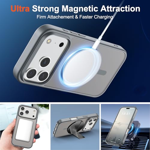 Image of SUPFINE Magnetic for iPhone 17 Pro Case (Compatible with MagSafe)(Military Grade Drop Protection) Translucent Matte Shockproof with Anti-Fingerprint Phone Cover 2025,Gray