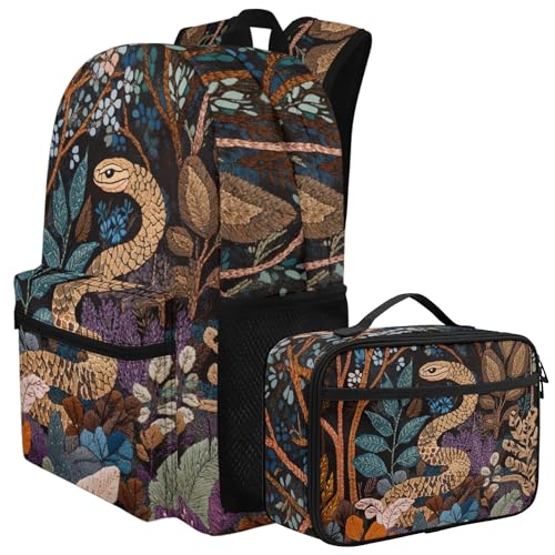 Modysero Vibrant Snake Kids Backpacks for Elementary Middle School Bag with Lunch Tote 2 Piece Backpack Set for Girls Boys Teens Bookbag with Mesh Pocket2