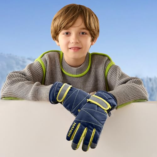 Image of TRIWONDER TRIWONDER Ski Gloves for Kids - Waterproof Snowboard Winter Warm Gloves Thermal Fleece Snow Gloves for Boys Girls (Blue, M (9-14 Years Old))