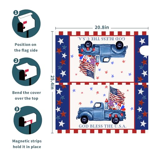 Image of 4Th of July Mailbox Cover Patriotic Memorial Day Magnetic Large Size 25.5 inchX21 inch God Bless The USA Magnetic Mailbox Wrap Red White Blue Outdoor Post Letter Box Cover for Courtyard Garden Decor