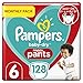 Pampers Pantaloni per pannolini per bambini, taglia 6 (15+ kg/15 kg), asciugatura per bambini, 128 pannolini, borsa per risparmiare mensilmente, con tasca per evitare perdite sul retro