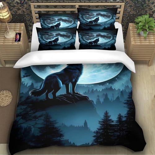 Housse de couette loup 220x240 hypoallergique lit super doux