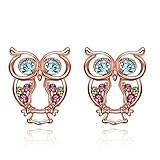 Eternity J. Cute 18K Rose Gold Plated Color Czech Drill Owl Earrings Fancy Stud Earrings (multicolor)