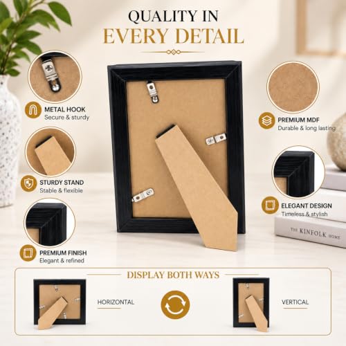 Image of GOLDEN PEACOCK 5x7 Inch Photo Frame in Dark Wood and Gold Finish for Tabletop Display or Wall Hanging, Holds Family Photos, Suits Home and Office