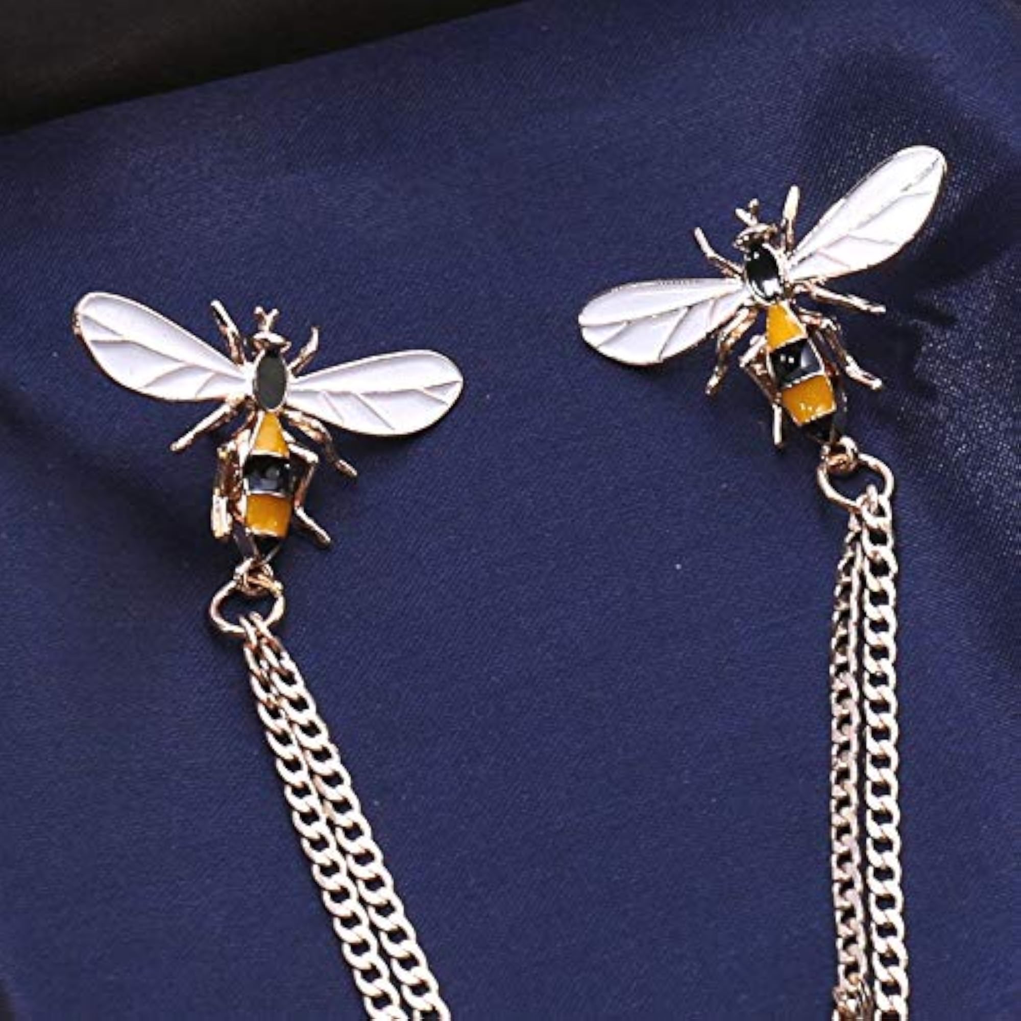 Metal Bumblebee Double Chain Enamel Collar Pins, Unique