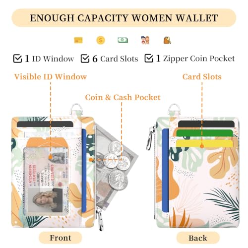 Image of Hancynir Boho Leaves Slim Wallet Women Credit Card Holder, RFID Small Cute