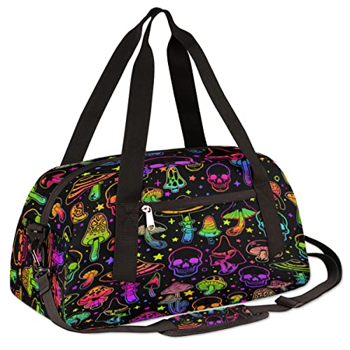 AUUXVA Rainbow Skull Mushroom Kids Duffle Bag for Boys Girls Dance Bag,Halloween Star Sport Gym Bags Overnight Travel Bags Teen Kids Weekender Bag for School Practice Gymnastic Ballet3