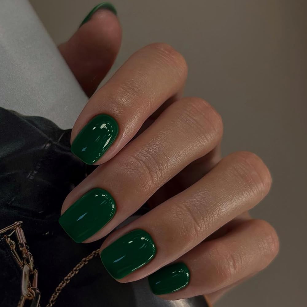 nail color for emerald green dress Amazon.com: Emerald Green Press on Nails Short Square, Natural Gel Nails  Glue on Fall Colors 2025 Trendy Acrylic Nails Press ons Featured Protective  Coat Thick Reusable Fake Nails 24Pcs Short Coffin Nails :
